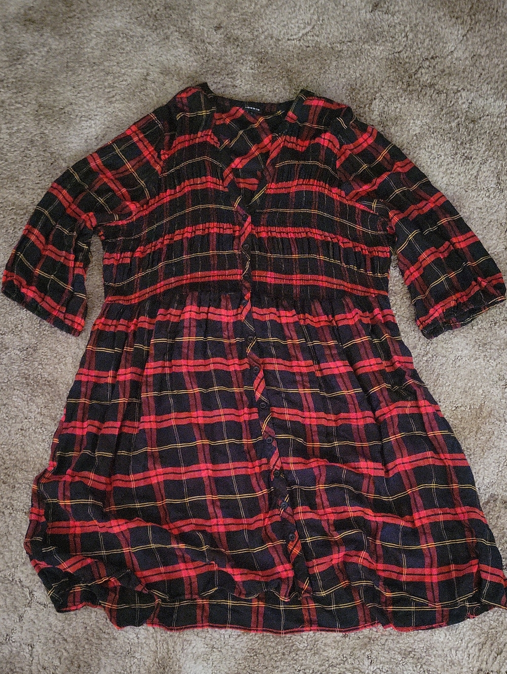 torrid Red and Black Plaid Midi Button-Front Dress
